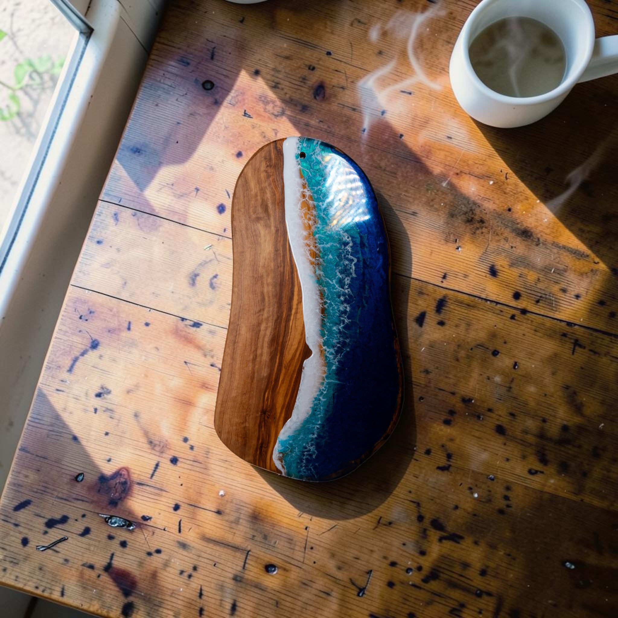 Handcrafted Ocean Wave Olive Wood Charcuterie Board- Serving Platter