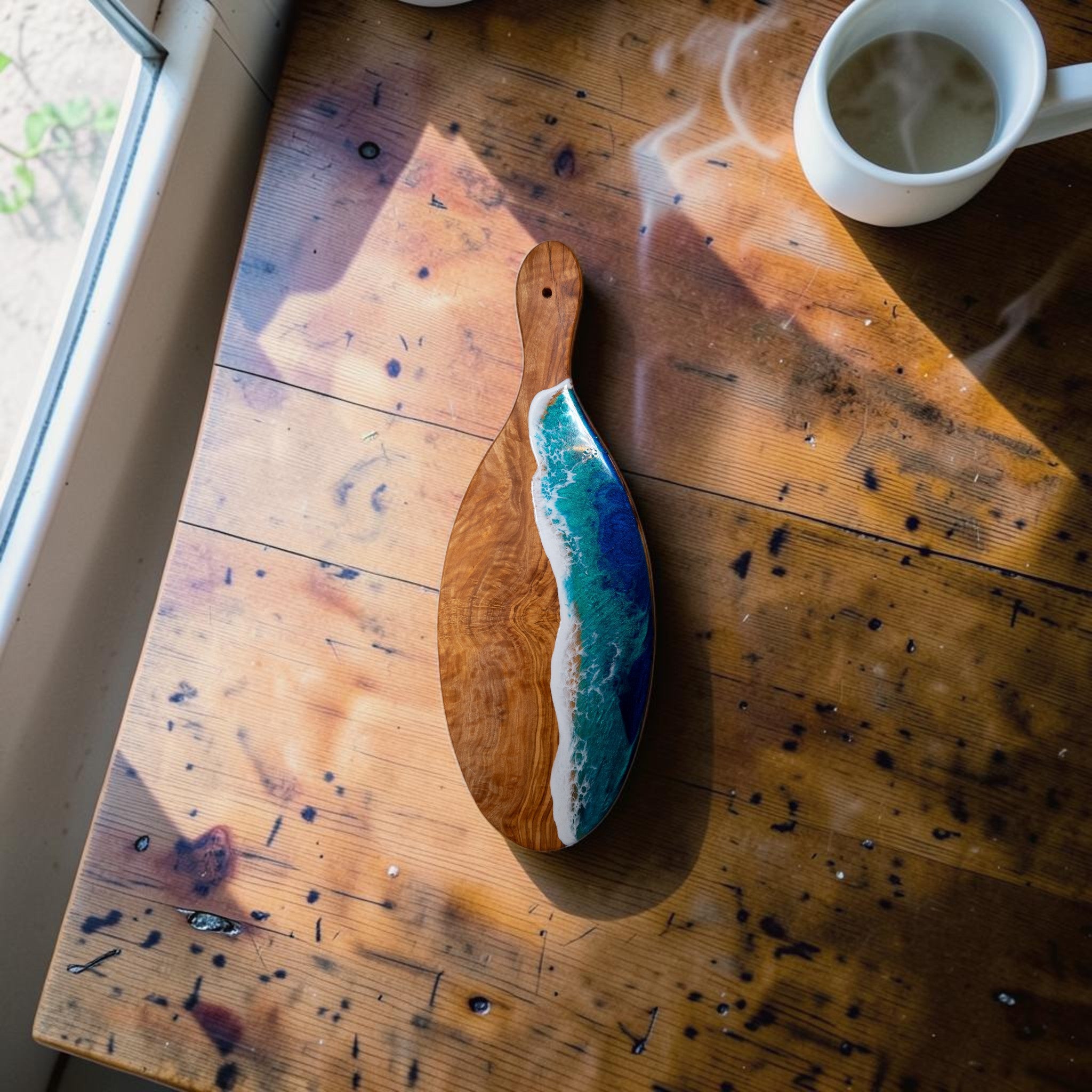 Handcrafted Ocean Wave Olive Wood Charcuterie Board- Serving Platter