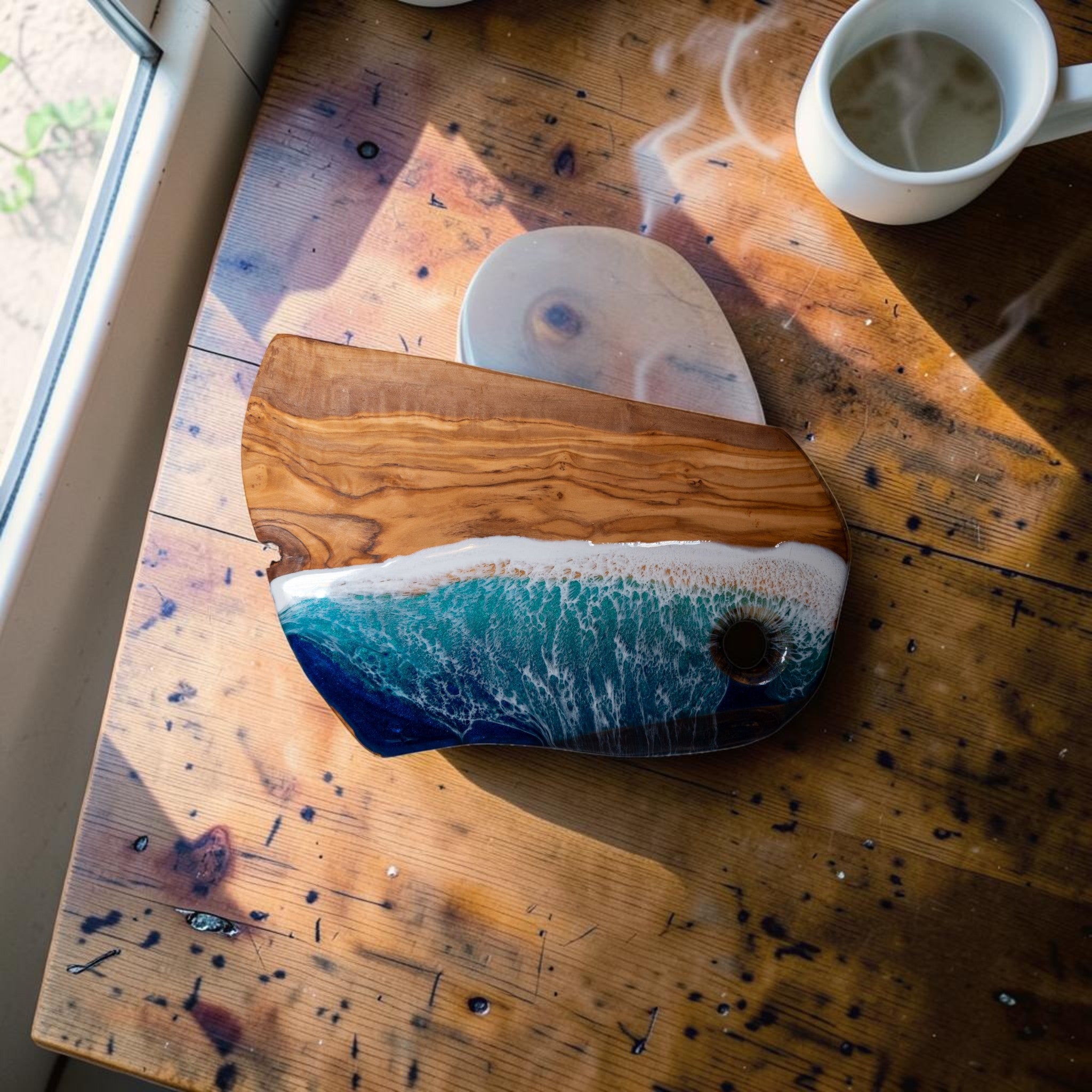 Handcrafted Ocean Wave Olive Wood Charcuterie Board- Serving Platter