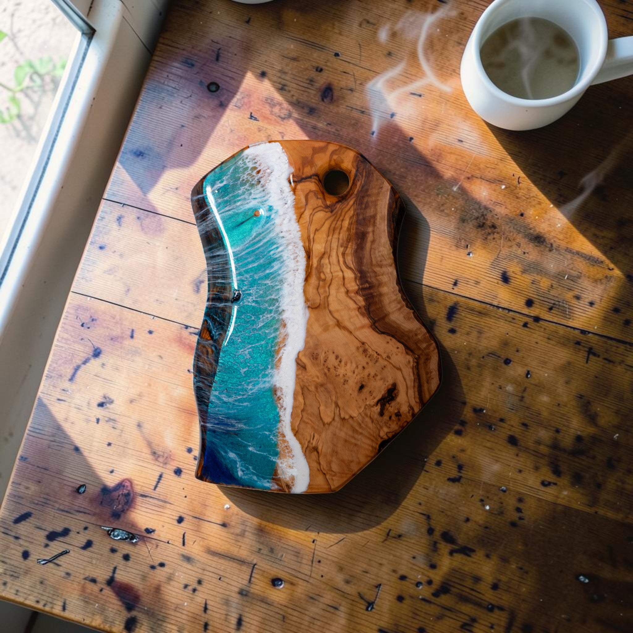 Handcrafted Ocean Wave Olive Wood Charcuterie Board- Serving Platter