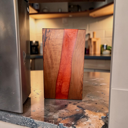 Handcrafted Cherry Wood with Orange Epoxy Charcuterie Board - Serving Platter