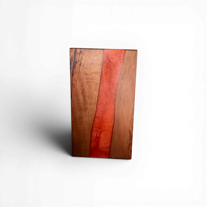 Handcrafted Cherry Wood with Orange Epoxy Charcuterie Board - Serving Platter