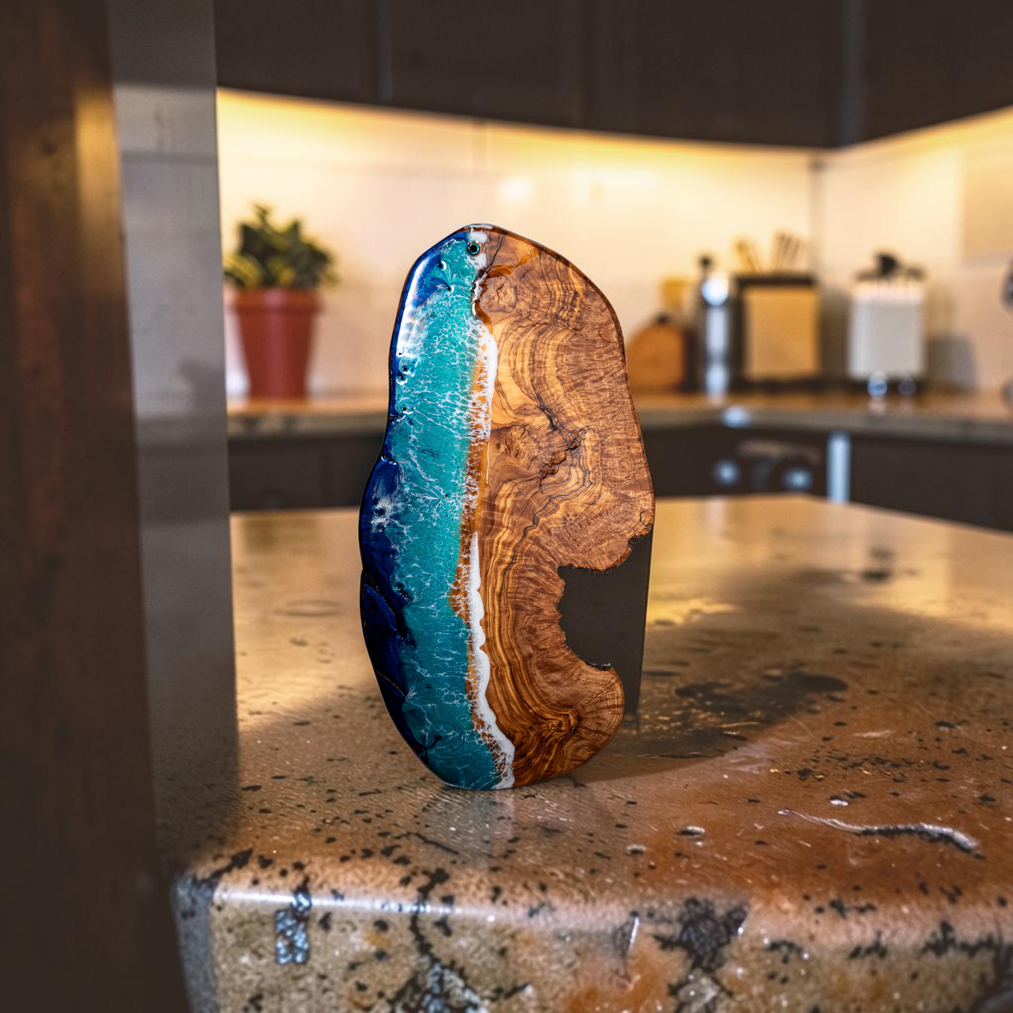 Handcrafted Ocean Wave Olive Wood Charcuterie Board - Serving Platter