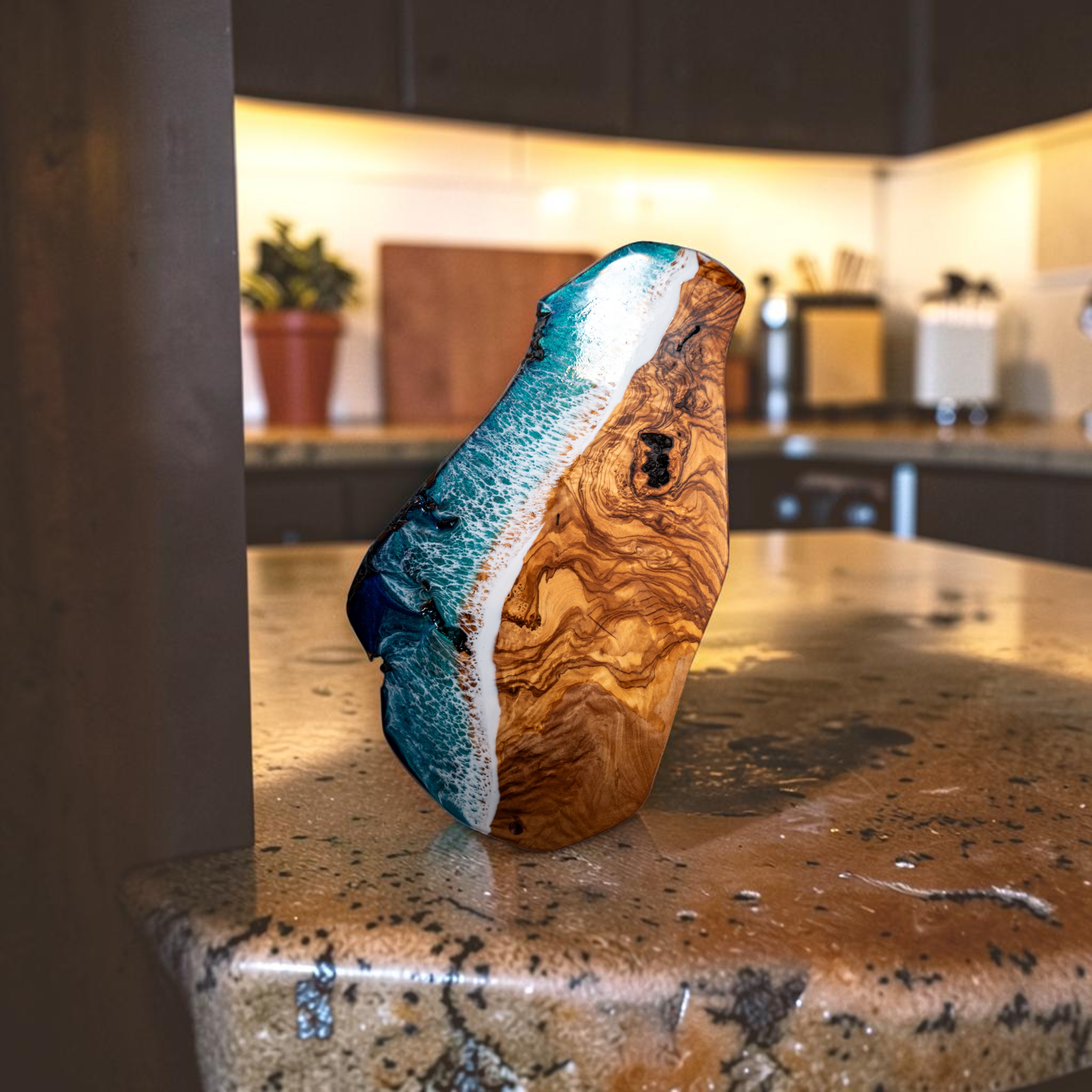 Handcrafted Ocean Wave Olive Wood Charcuterie Board - Serving Platter