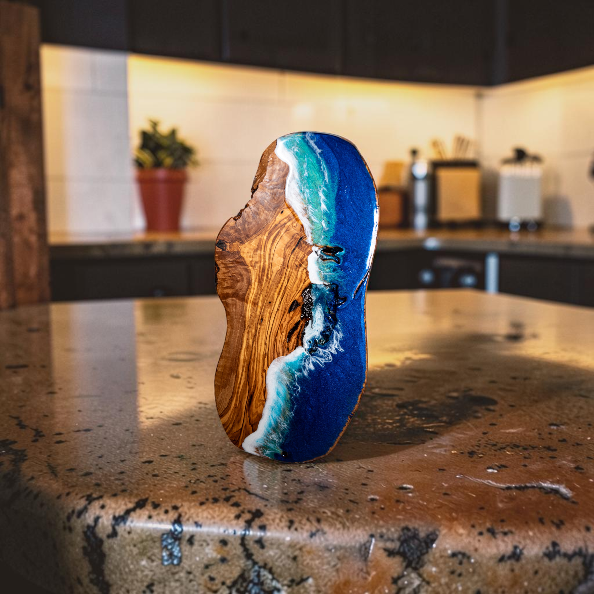 Handcrafted Ocean Wave Olive Wood Charcuterie Board - Serving Platter