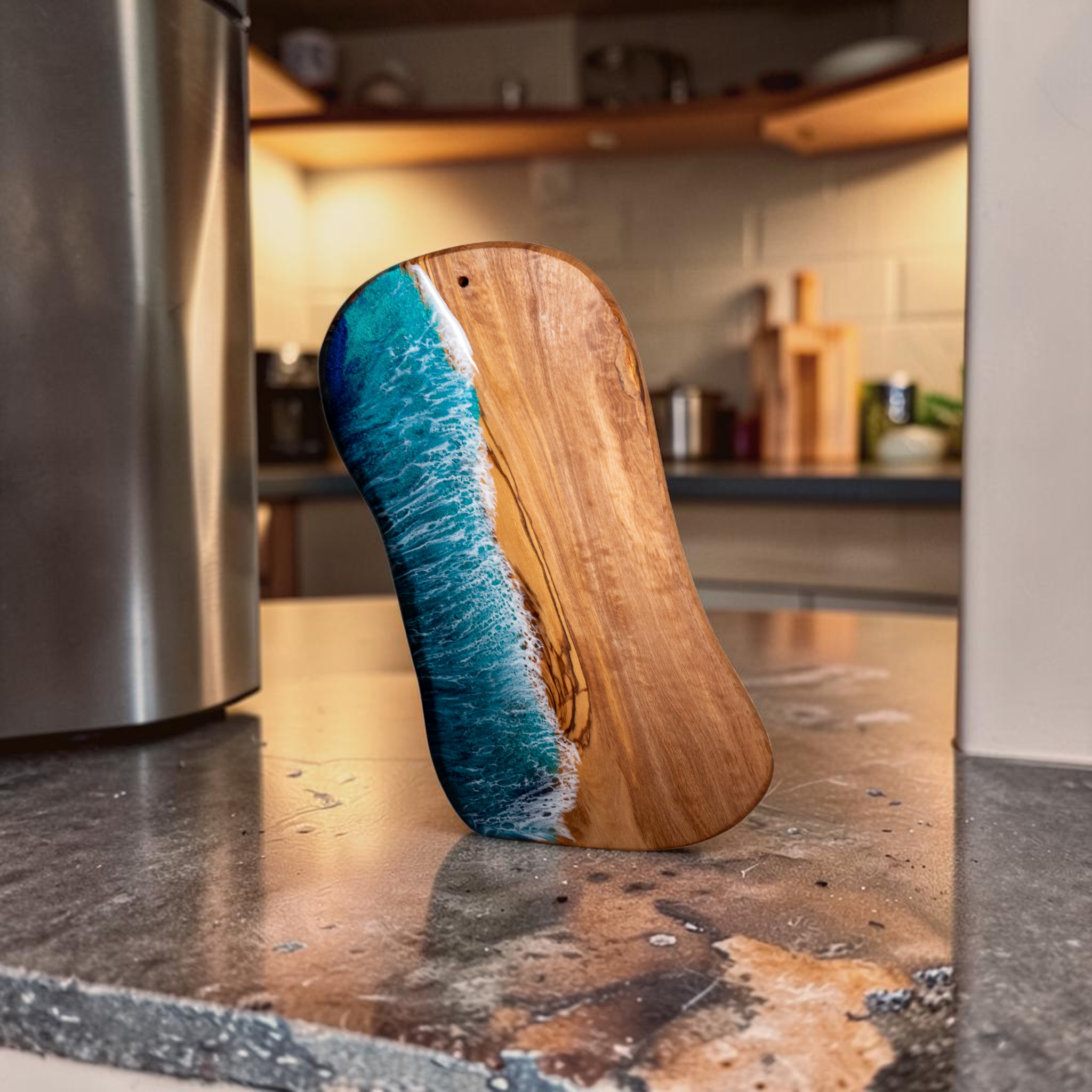 Handcrafted Ocean Wave Olive Wood Charcuterie Board - Serving Platter