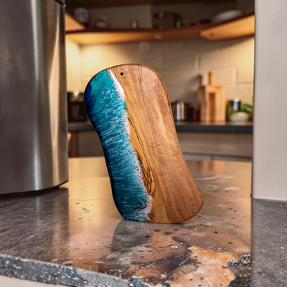 Handcrafted Ocean Wave Olive Wood Charcuterie Board - Serving Platter