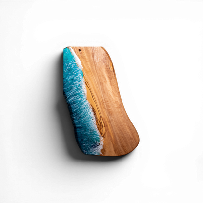 Handcrafted Ocean Wave Olive Wood Charcuterie Board - Serving Platter