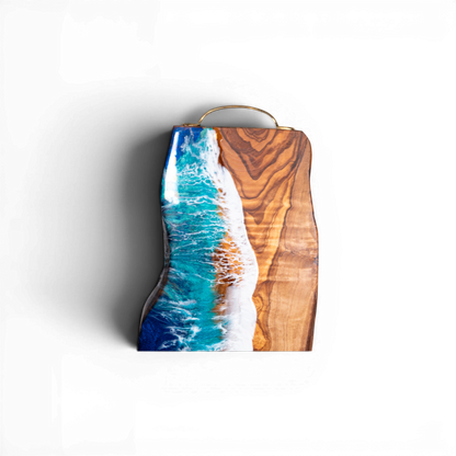 Handcrafted Ocean Wave Olive Wood Charcuterie Board - Serving Platter