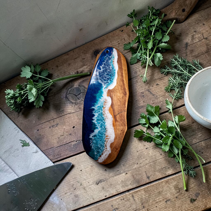 Handcrafted Ocean Wave Olive Wood Charcuterie Board - Serving Platter