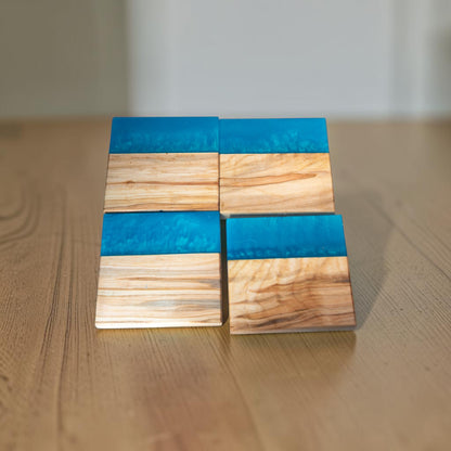 Maple Wood with Sea Blue Epoxy Coaster