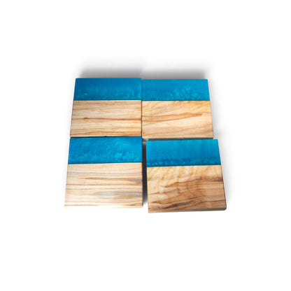 Maple Wood with Sea Blue Epoxy Coaster