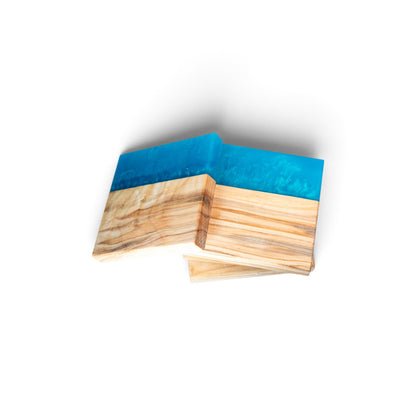 Maple Wood with Sea Blue Epoxy Coaster