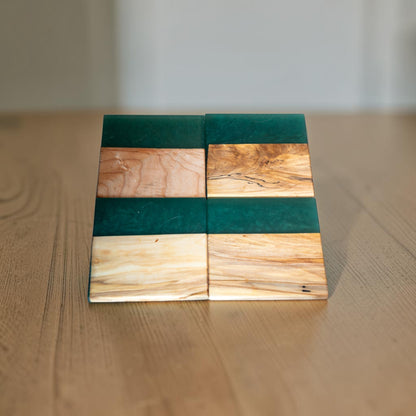 Hickory with Dark Green Epoxy Coaster