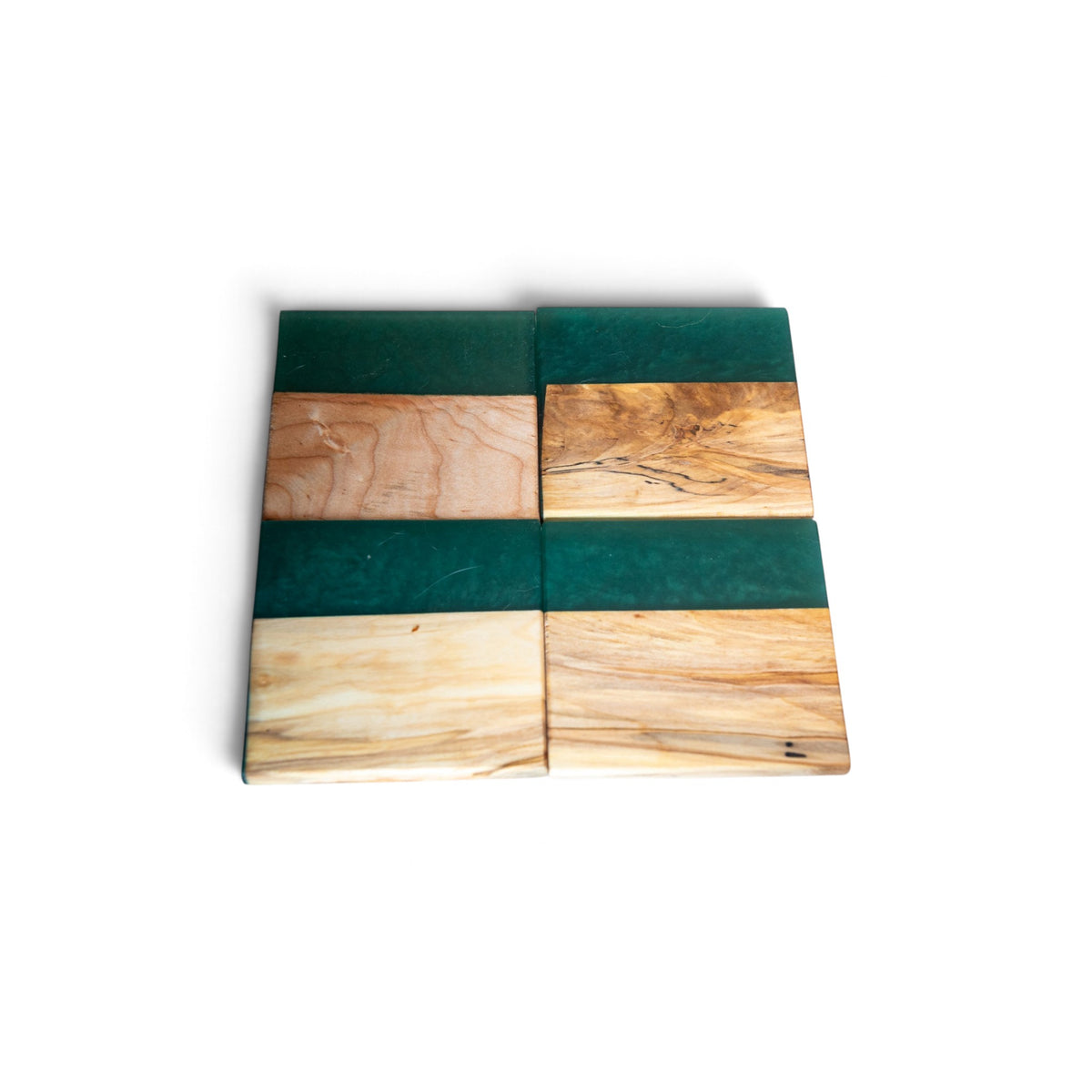 Hickory with Dark Green Epoxy Coaster