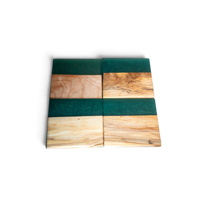 Hickory with Dark Green Epoxy Coaster