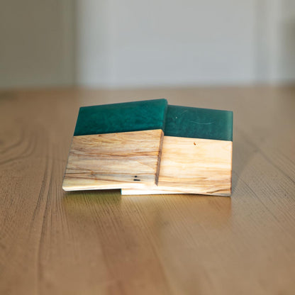 Hickory with Dark Green Epoxy Coaster
