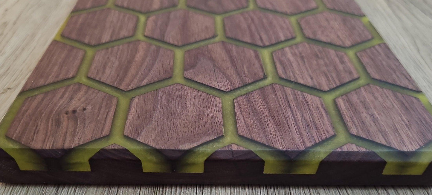 GEO Shape Yellow Epoxy Walnut Charcuterie Boards/Serving Board