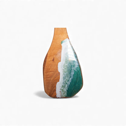 Green Handcrafted Ocean Wave Olive Wood Charcuterie Board - Serving Platter