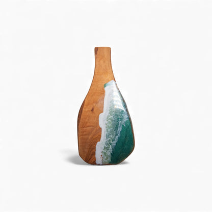 Green Handcrafted Ocean Wave Olive Wood Charcuterie Board - Serving Platter