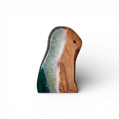 Green Handcrafted Ocean Wave Olive Wood Charcuterie Board - Serving Platter