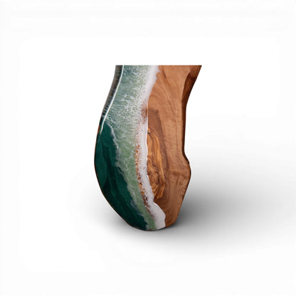 Green Handcrafted Ocean Wave Olive Wood Charcuterie Board - Serving Platter