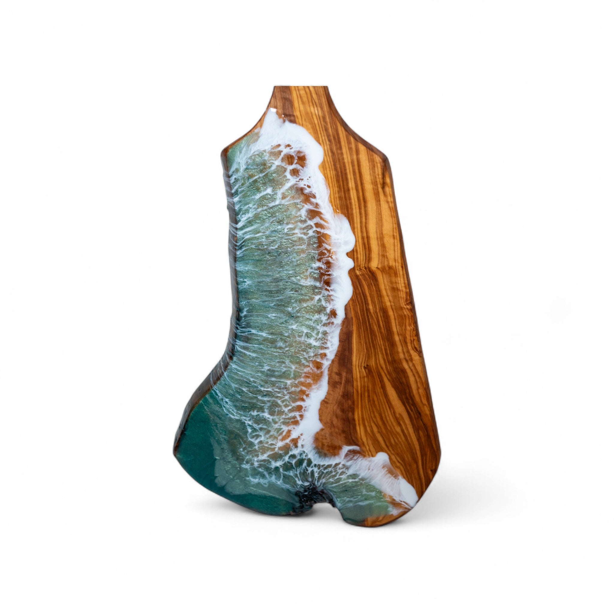 Green Handcrafted Ocean Wave Olive Wood Charcuterie Board - Serving Platter