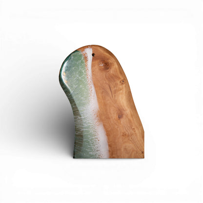 Green Handcrafted Ocean Wave Olive Wood Charcuterie Board - Serving Platter