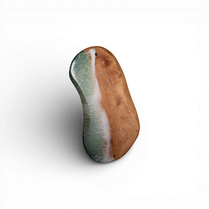 Green Handcrafted Ocean Wave Olive Wood Charcuterie Board - Serving Platter