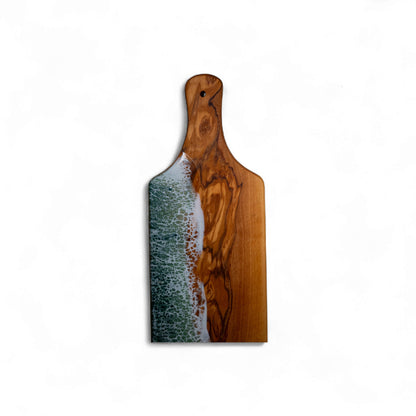 Green Handcrafted Ocean Wave Olive Wood Charcuterie Board - Serving Platter