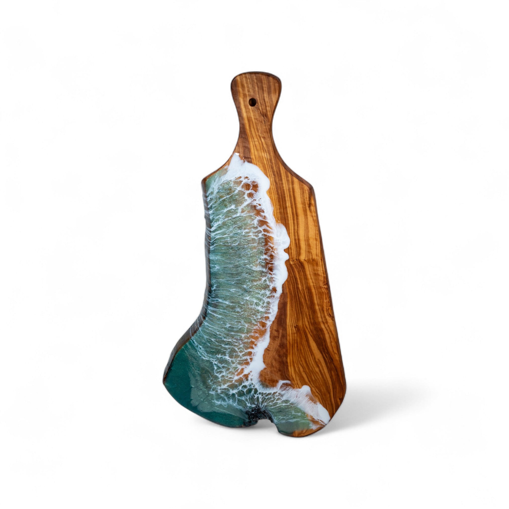 Green Handcrafted Ocean Wave Olive Wood Charcuterie Board - Serving Platter