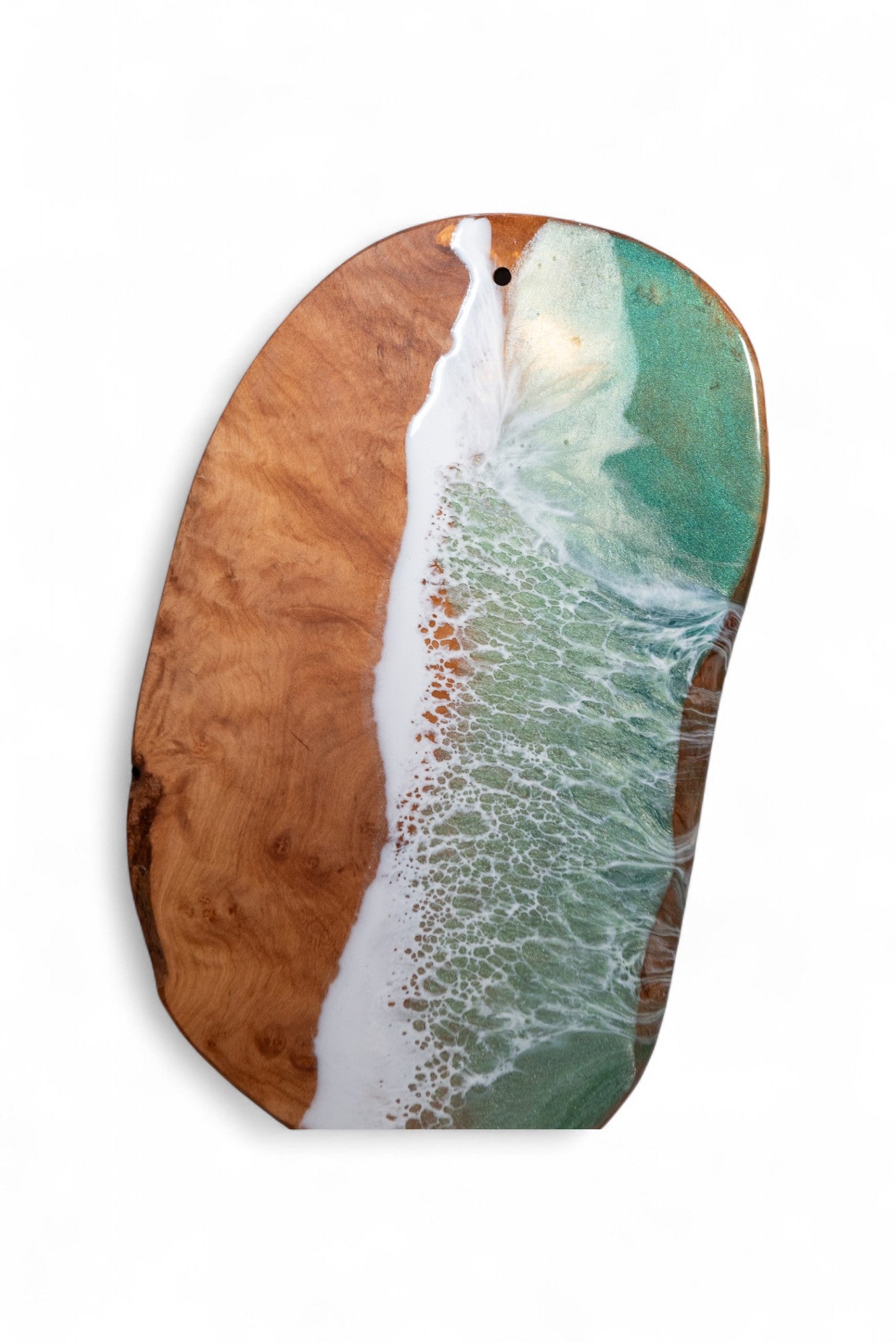 Green Handcrafted Ocean Wave Olive Wood Charcuterie Board - Serving Platter