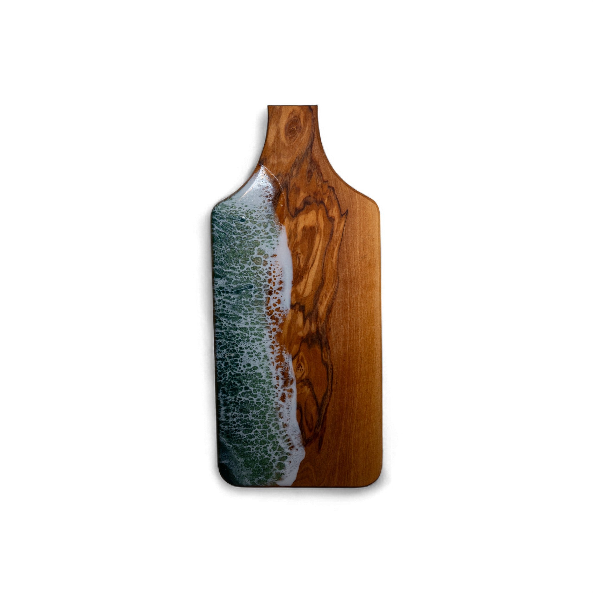 Green Handcrafted Ocean Wave Olive Wood Charcuterie Board - Serving Platter