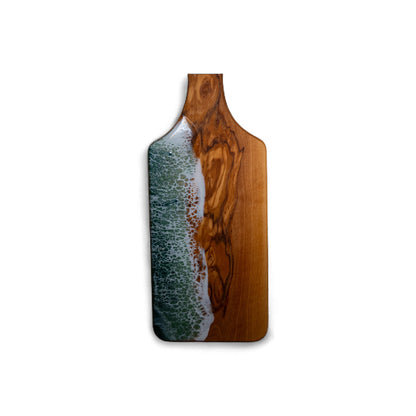 Green Handcrafted Ocean Wave Olive Wood Charcuterie Board - Serving Platter