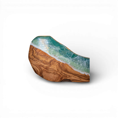 Green Handcrafted Ocean Wave Olive Wood Charcuterie Board - Serving Platter