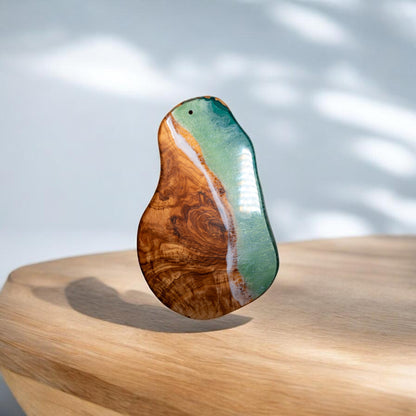 Green Handcrafted Ocean Wave Olive Wood Charcuterie Board - Serving Platter