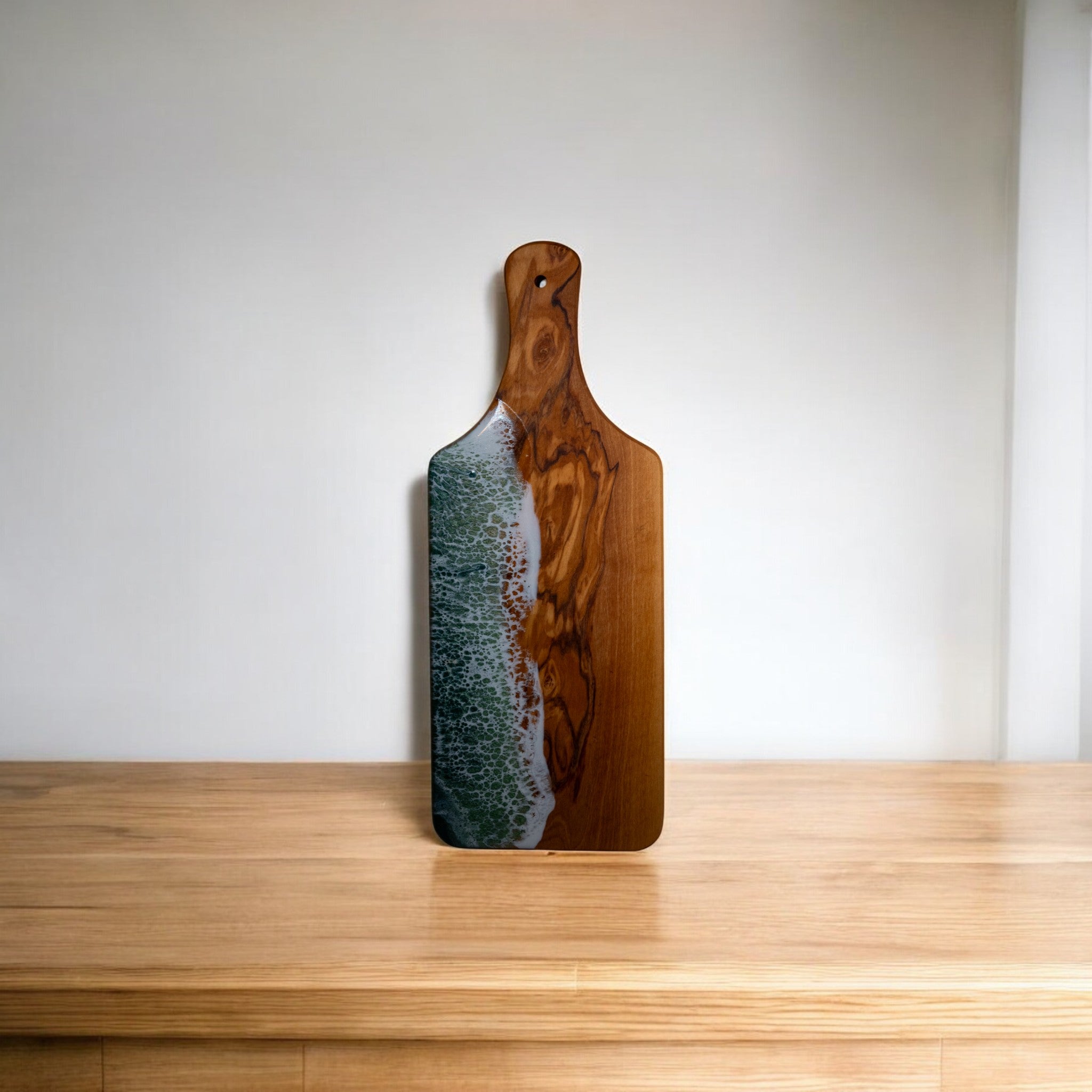 Green Handcrafted Ocean Wave Olive Wood Charcuterie Board - Serving Platter