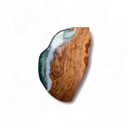 Green Handcrafted Ocean Wave Olive Wood Charcuterie Board - Serving Platter