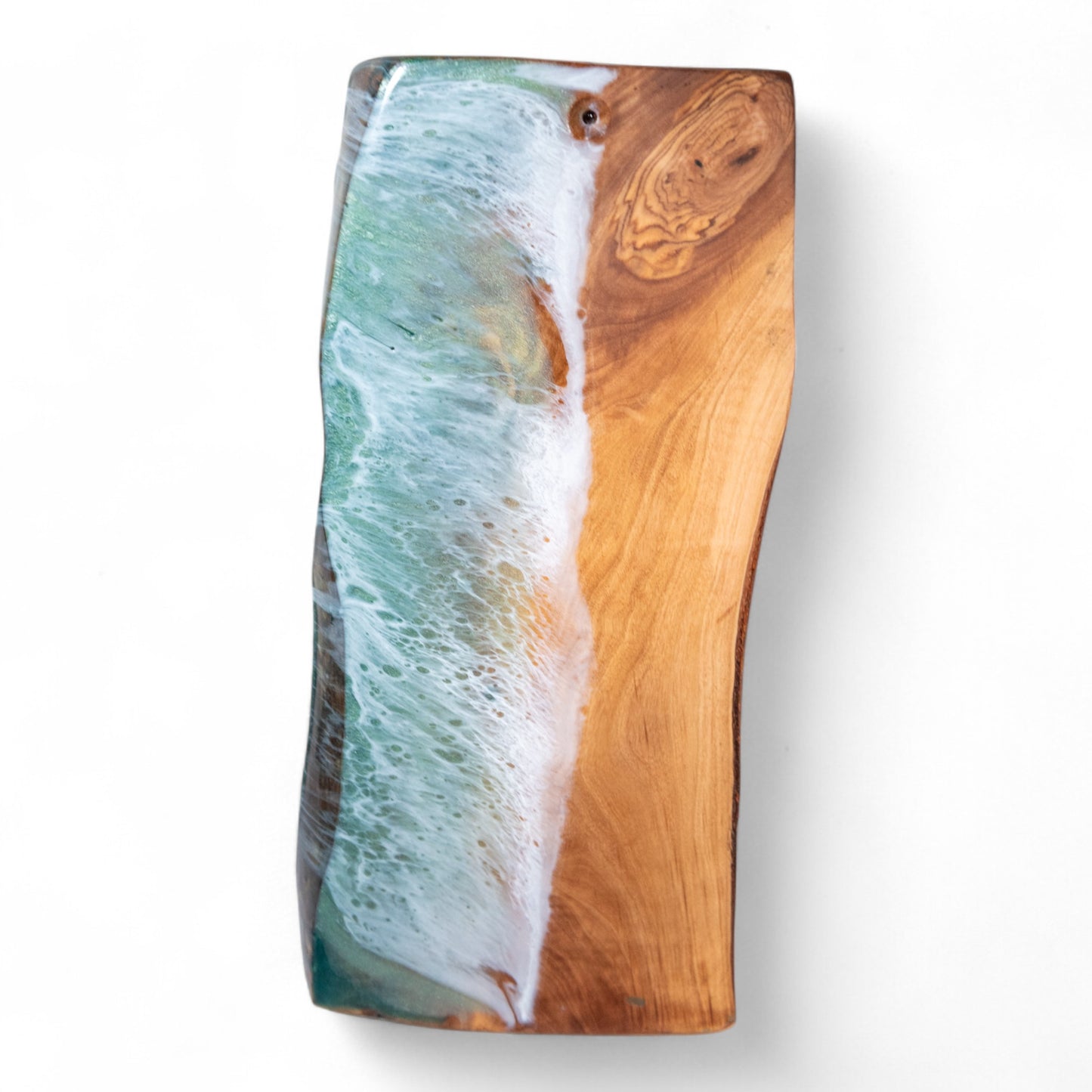 Green Handcrafted Ocean Wave Olive Wood Charcuterie Board - Serving Platter