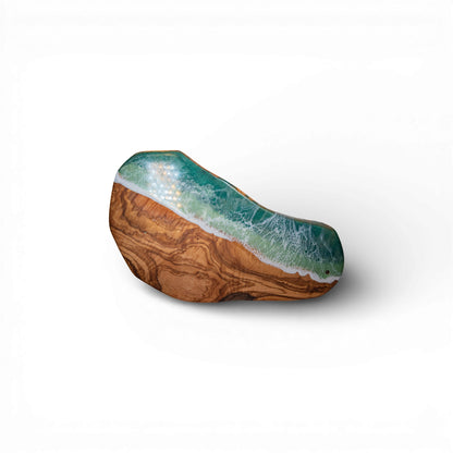 Green Handcrafted Ocean Wave Olive Wood Charcuterie Board - Serving Platter