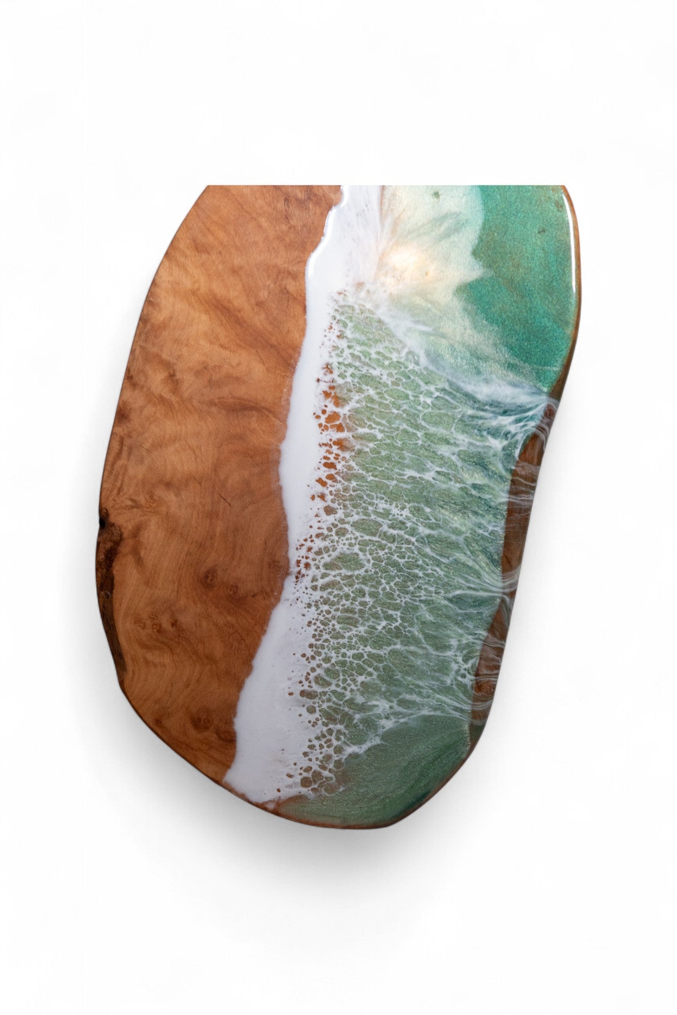 Green Handcrafted Ocean Wave Olive Wood Charcuterie Board - Serving Platter