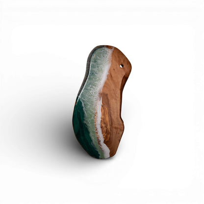 Green Handcrafted Ocean Wave Olive Wood Charcuterie Board - Serving Platter