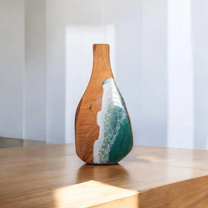 Green Handcrafted Ocean Wave Olive Wood Charcuterie Board - Serving Platter