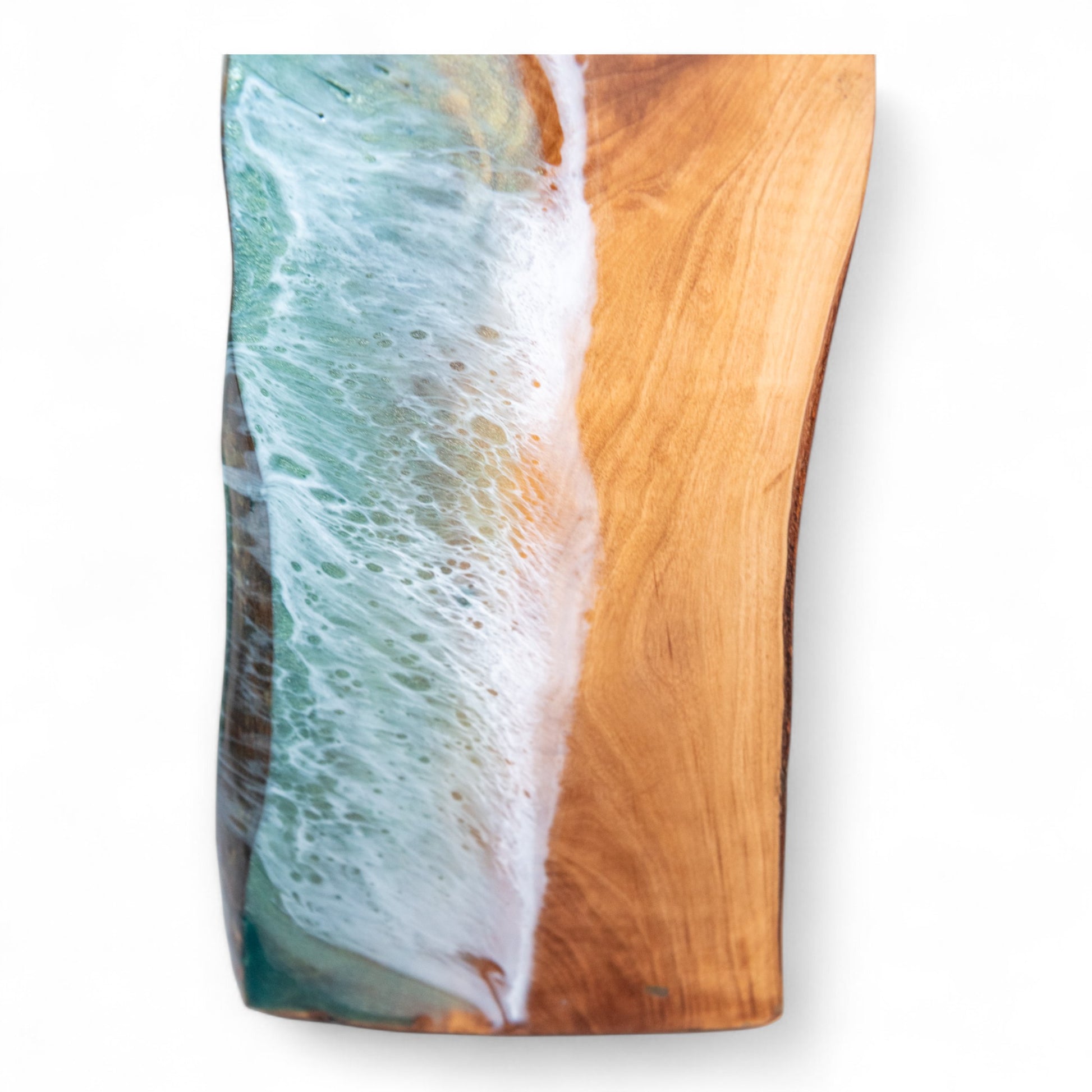 Green Handcrafted Ocean Wave Olive Wood Charcuterie Board - Serving Platter