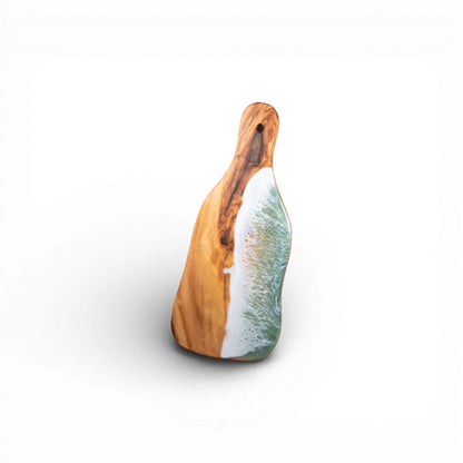 Green Handcrafted Ocean Wave Olive Wood Charcuterie Board - Serving Platter