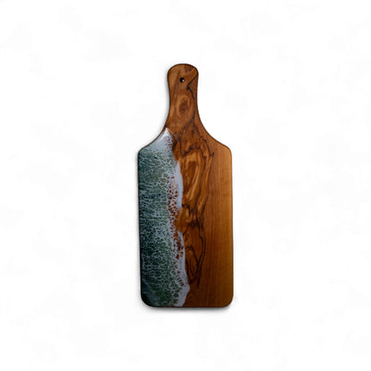 Green Handcrafted Ocean Wave Olive Wood Charcuterie Board - Serving Platter