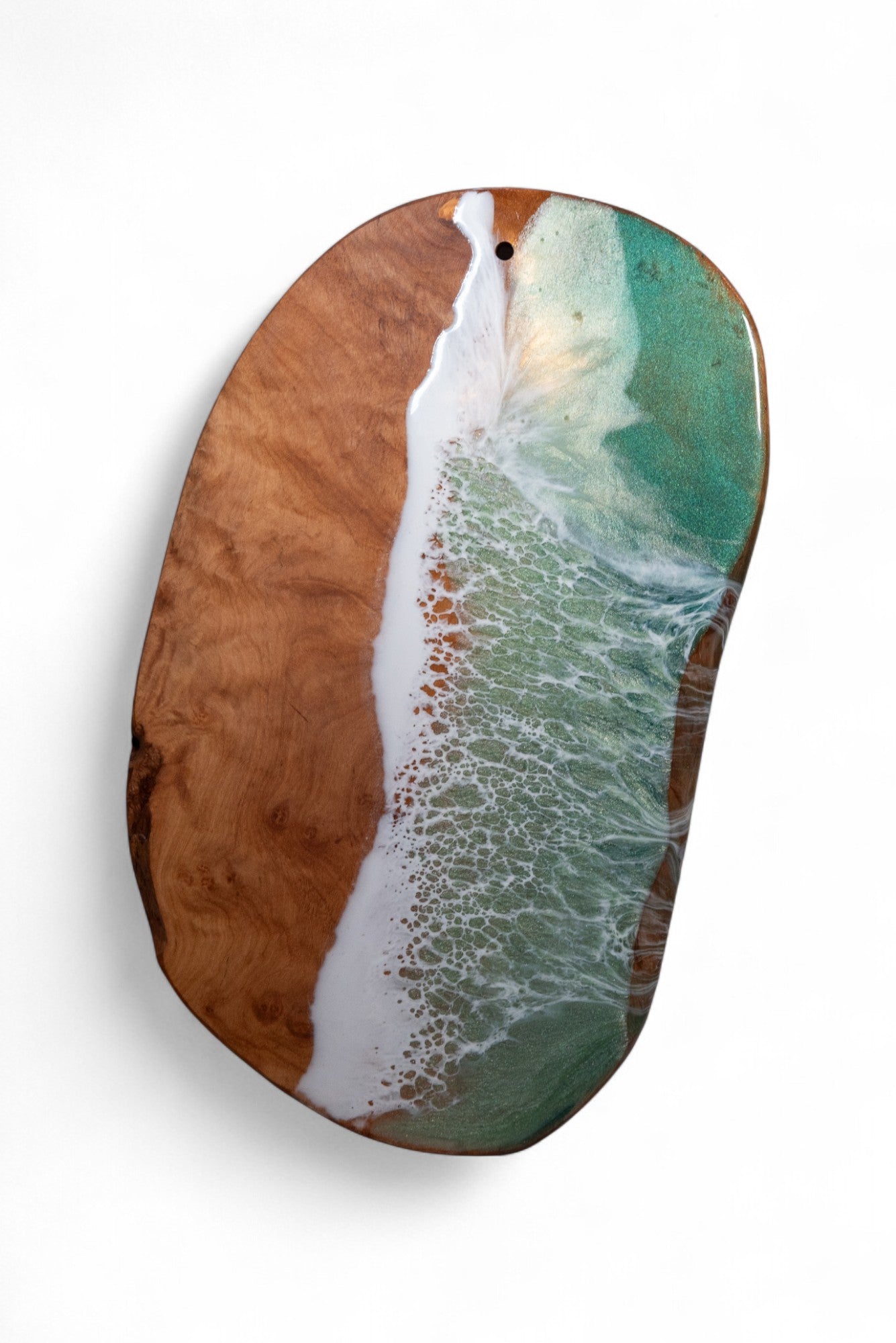 Green Handcrafted Ocean Wave Olive Wood Charcuterie Board - Serving Platter