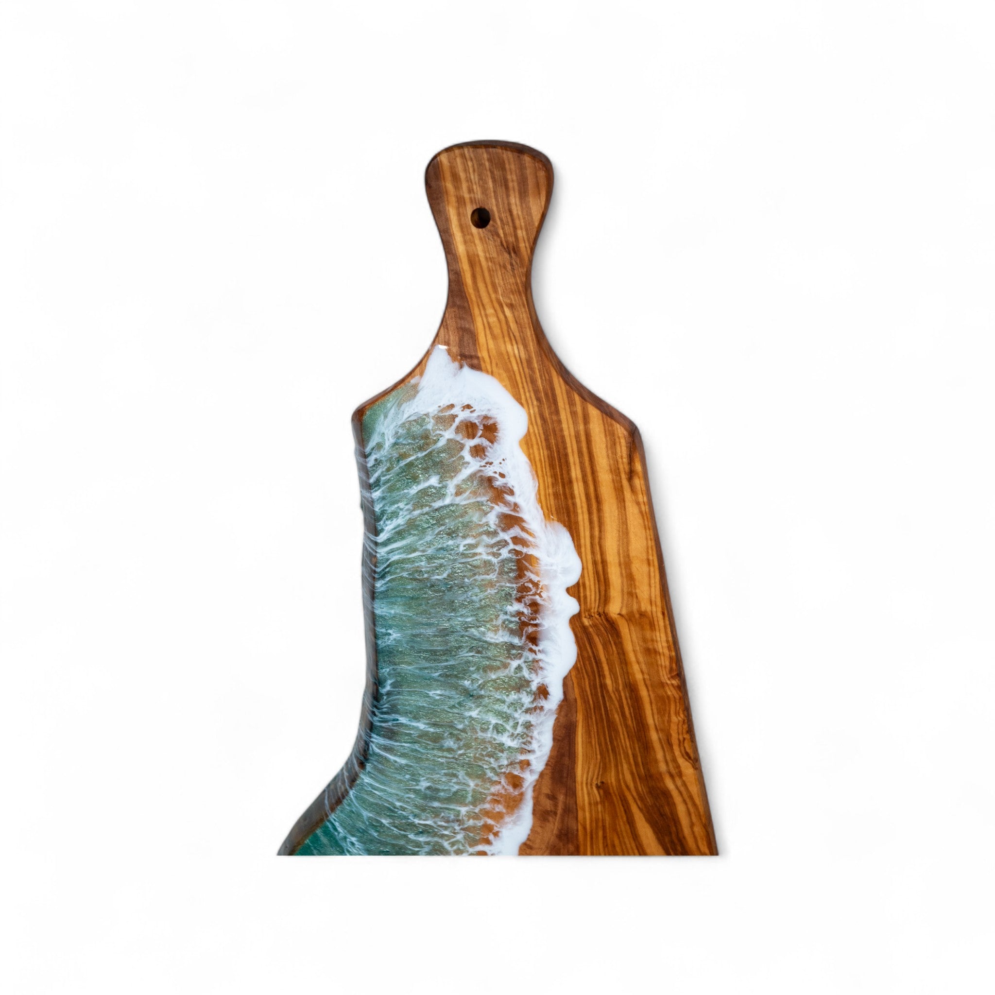 Green Handcrafted Ocean Wave Olive Wood Charcuterie Board - Serving Platter