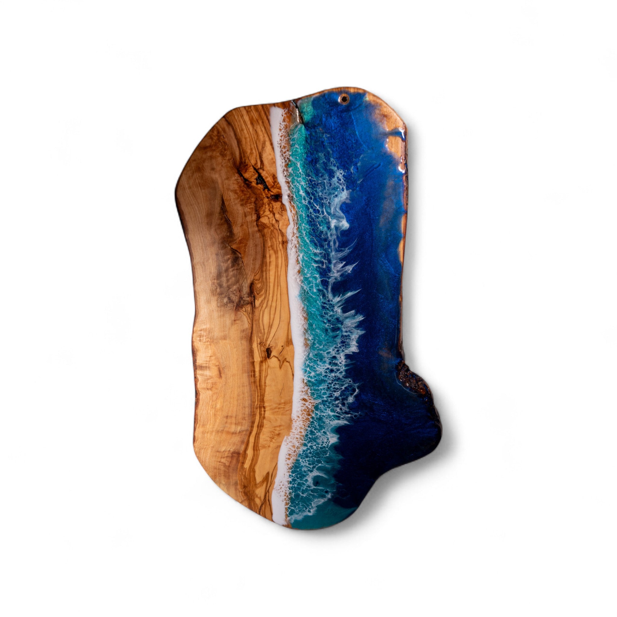 Handcrafted Ocean Wave Olive Wood Charcuterie Board - Serving Platter
