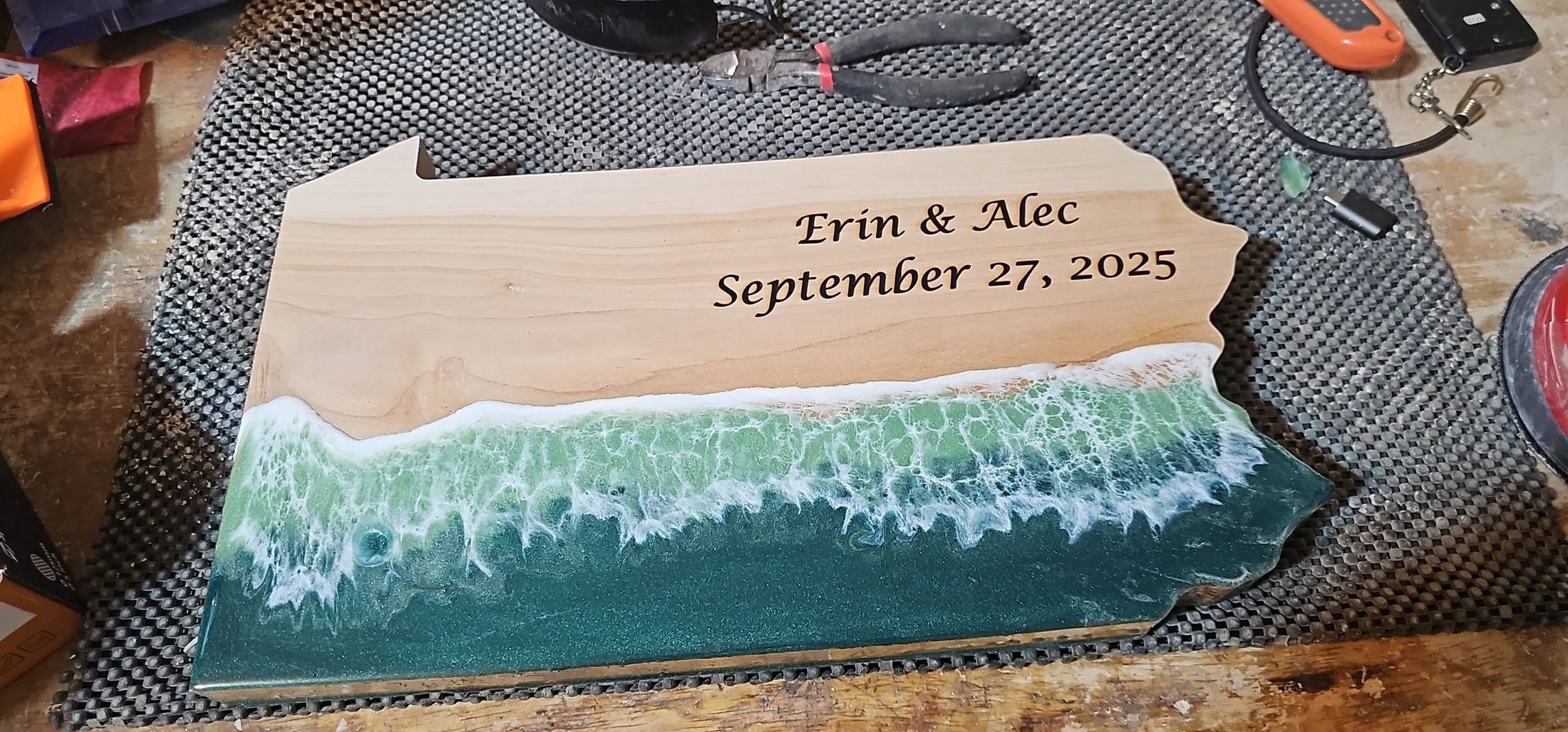 Handcrafted Ocean Wave Olive Wood Charcuterie Board - Serving Platter